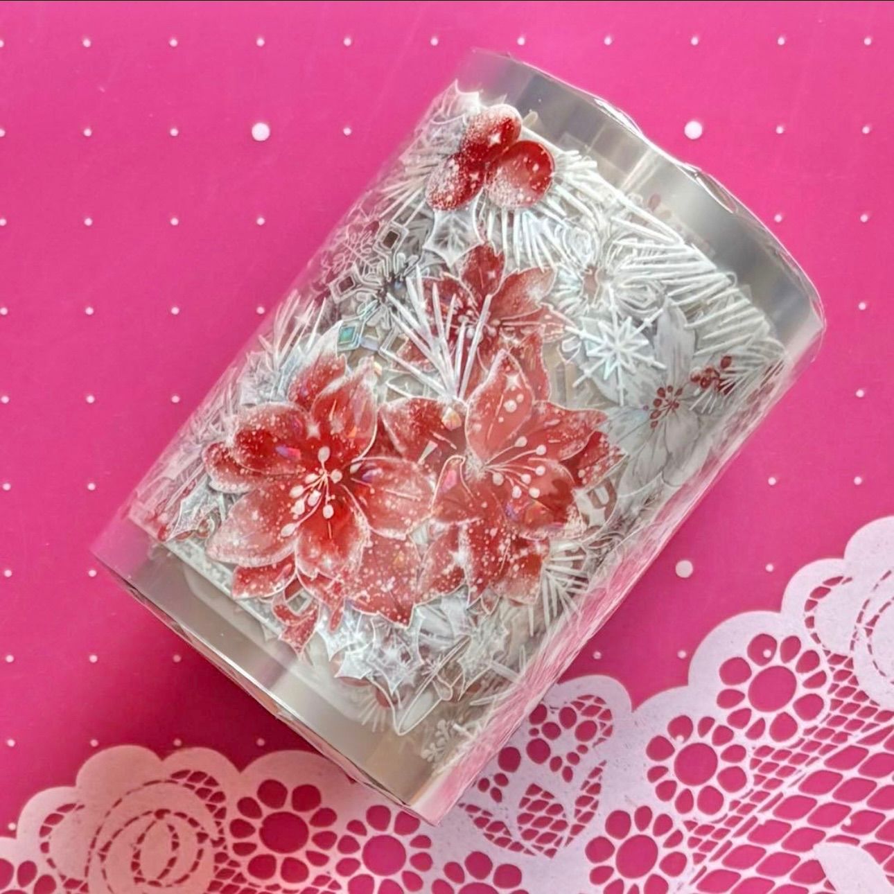 贝壳光 6.5cm×10m 蜜雪甜心 海外マステ 海外マスキングテープ 花 雪の