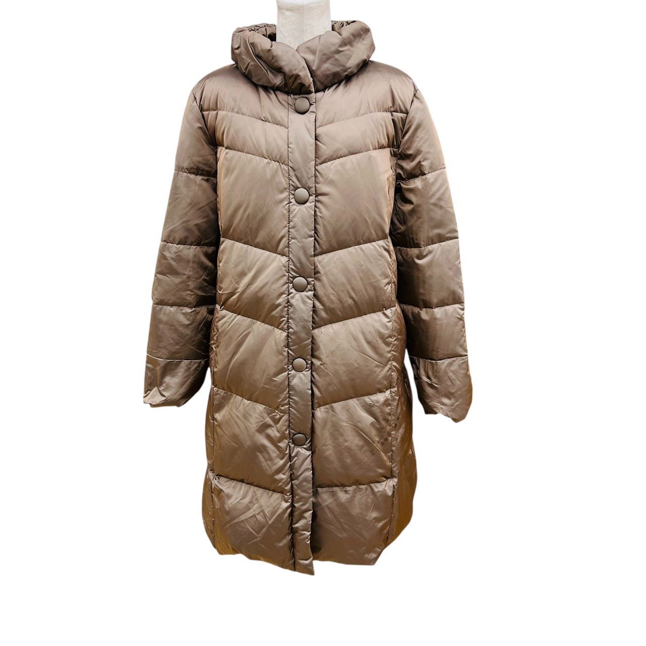 大きいサイズ レリアン Leilian 配色 リバーコート キャメル 13+ Leilian レリアン ダウン ハーフコート ブラウン系 13＋ 大きなサイズ