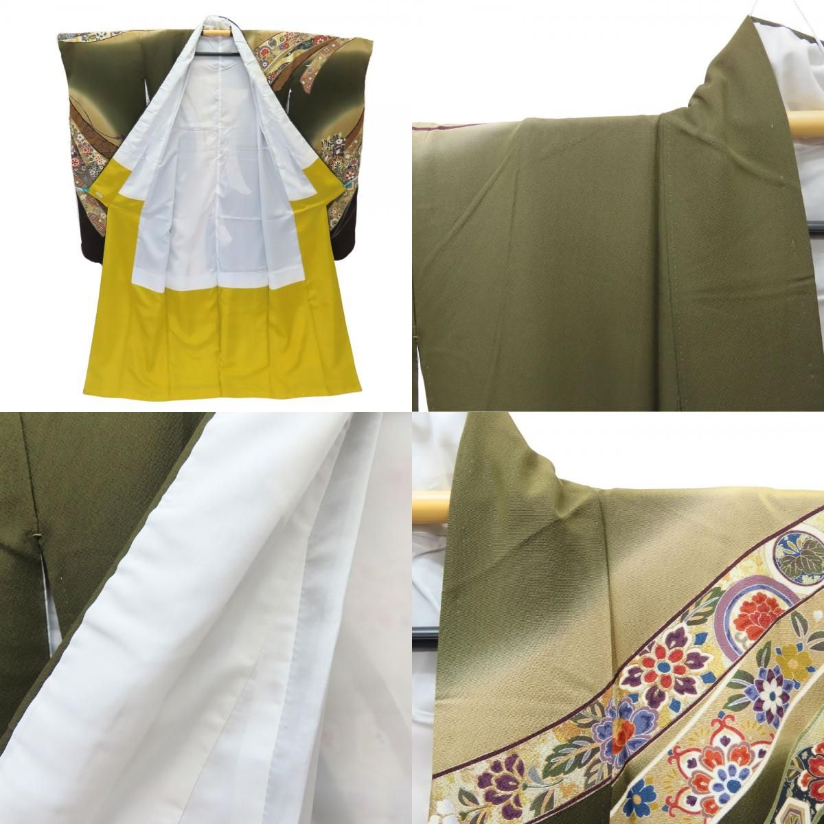 【中古】 振袖 正絹 カーキ ベージュ パープル系 マルチカラー 成人式 古典柄 和装 呉服 和服 きもの レディース 女性 中古】 振袖 正絹 カーキ ベージュ パープル系 マルチカラー 成人式