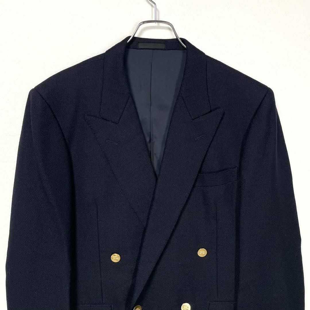 最高級 90s バーバリーズ 紺ブレザー 金ボタン ダブル カシミヤ混 A7