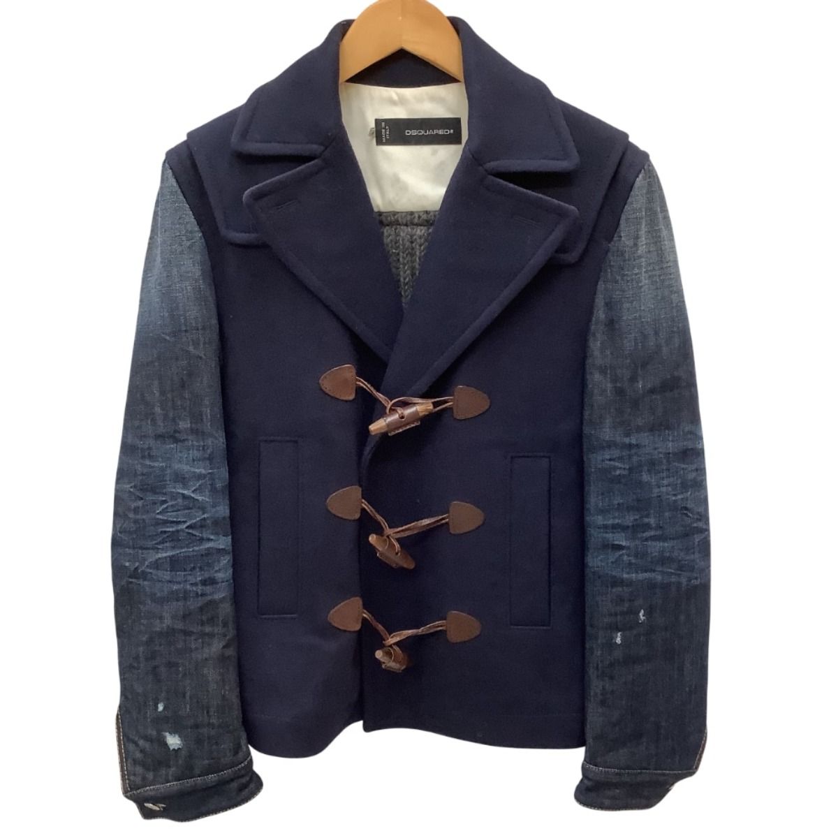 ♪♪Dsquared2 ディースクエアード メンズ ダッフルコート SIZE 44 袖デニム切り替え ネイビー