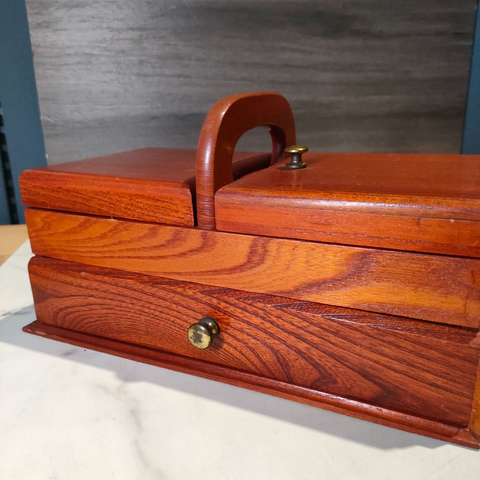 2【美品】木製 裁縫箱 ボックス BOX 取っ手 インテリア 収納
