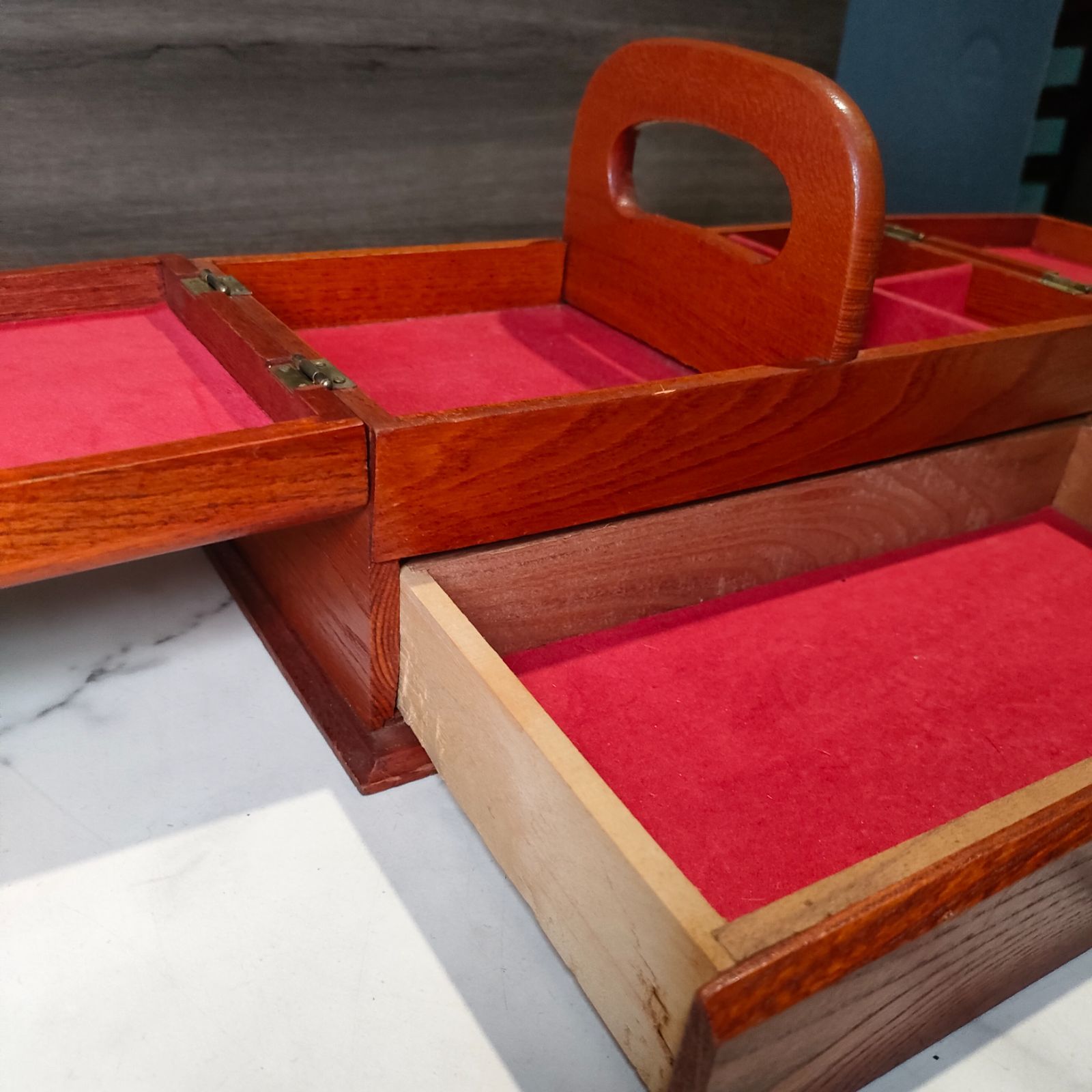 2【美品】木製 裁縫箱 ボックス BOX 取っ手 インテリア 収納