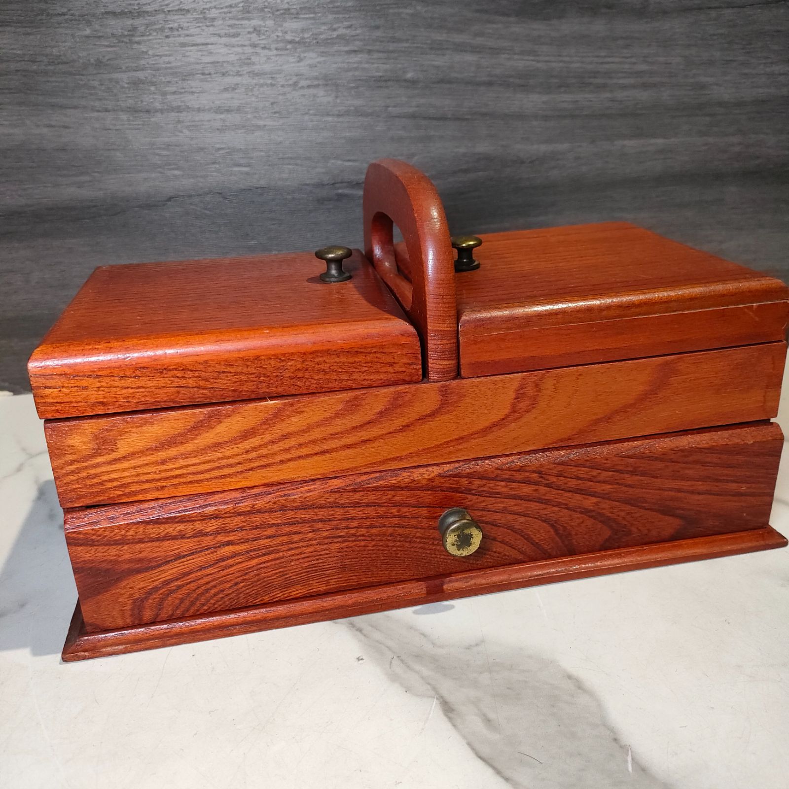 2【美品】木製 裁縫箱 ボックス BOX 取っ手 インテリア 収納