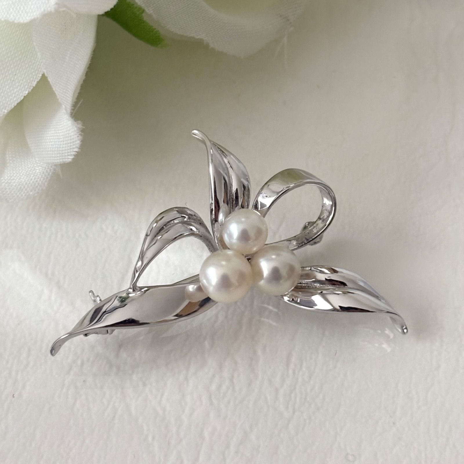 068【ミキモト】シルバー パール ブローチ 5.0-6.8mm ファッション