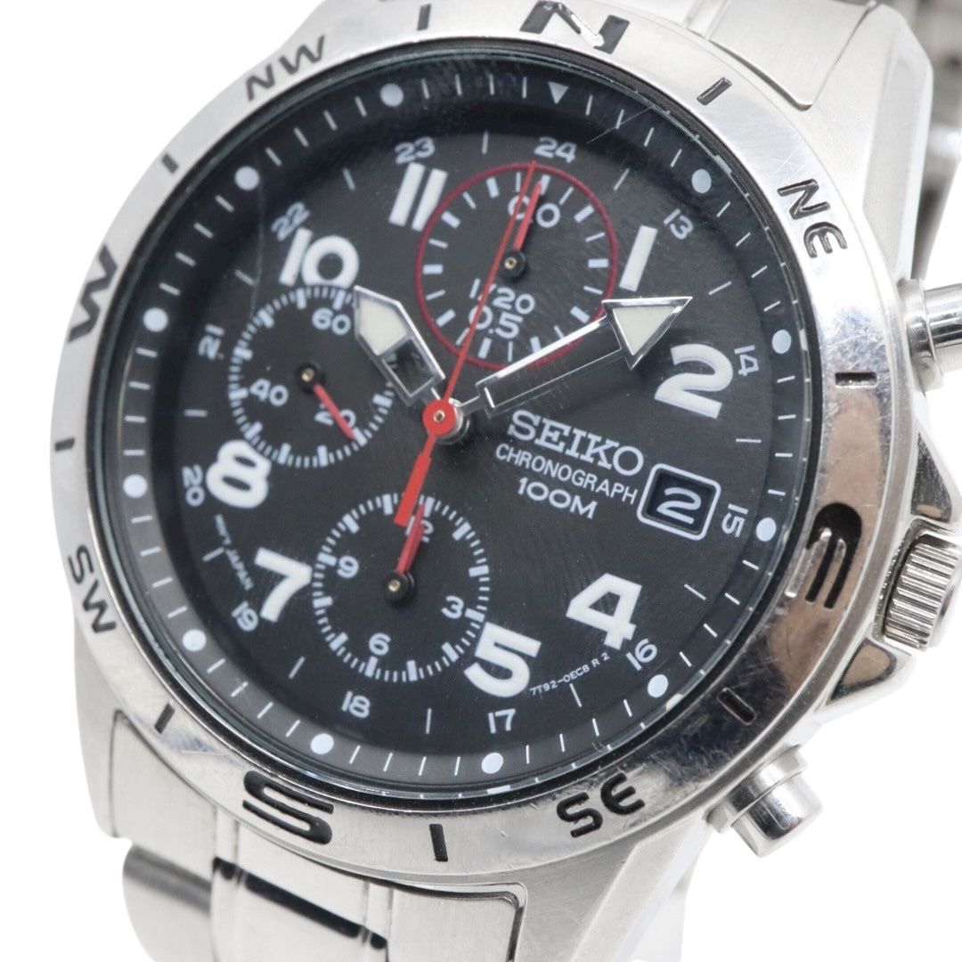美品/電池交換済】セイコー クロノグラフ 7T92-0DX0 腕時計 メンズ