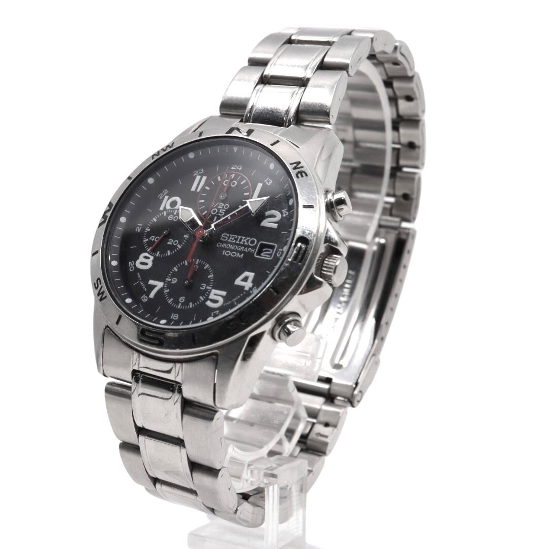 稼働 SEIKO 腕時計 クロノグラフ デイト ブラック 新品電池 2221 稼働 SEIKO 腕時計 クロノグラフ デイト ブラック 新品電池 2221