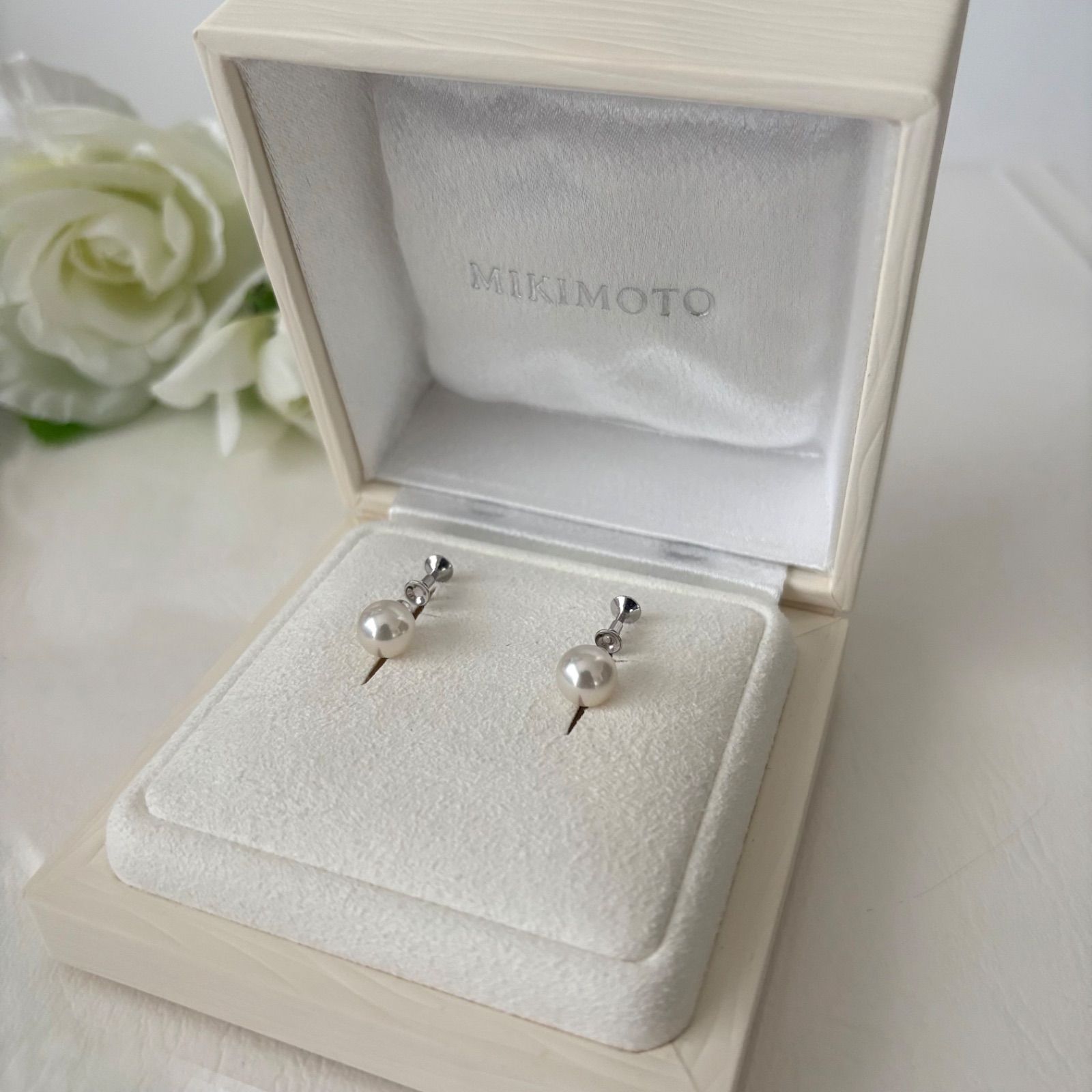 054【ミキモト】K18 パール 約7.8mm イヤリング 箱付き ミキモト MIKIMOTO ミキモト K18 18金