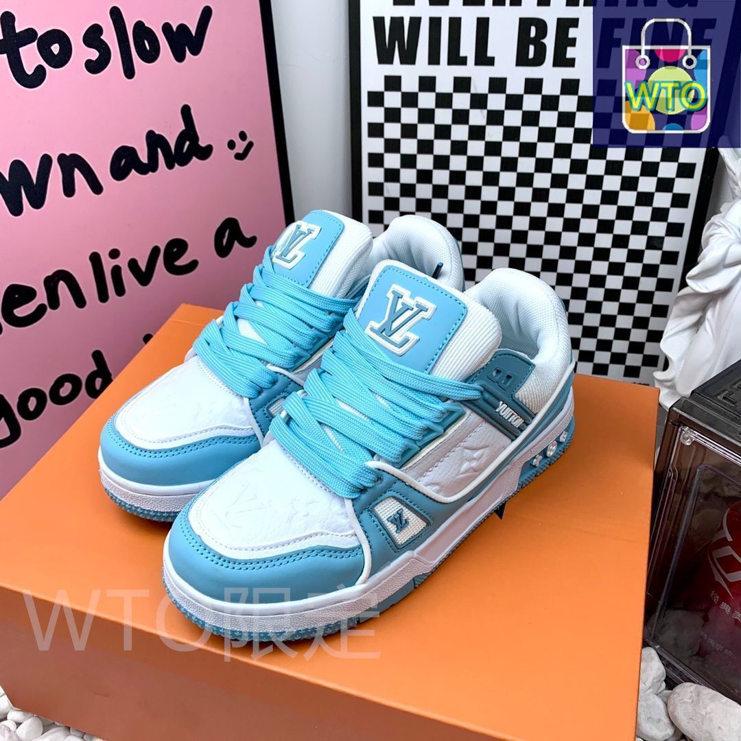 Louis Vuitton スニーカー 青/白 LOUIS VUITTON Trainer レザーカジュアルロートップファッション