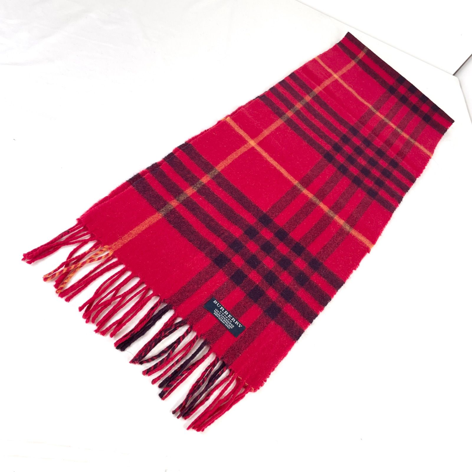 未使用　美品　バーバリー　Burberry マフラー　イングランド　ワインレッド バーバリー BURBERRY マフラー カシミヤ ウール ノバチェック エンジ