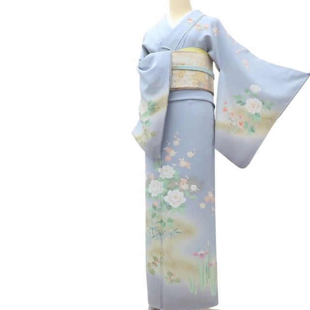 ♦︎くすみ水色♦︎金銀彩加工♦︎豪華刺繍♦︎牡丹紋♦︎成人式♦︎フルオーダー　新品新作 最新作プレミアム古典 紺色/ブルー 吉澤織物 毬柄/牡丹柄 吉祥の晴れ着