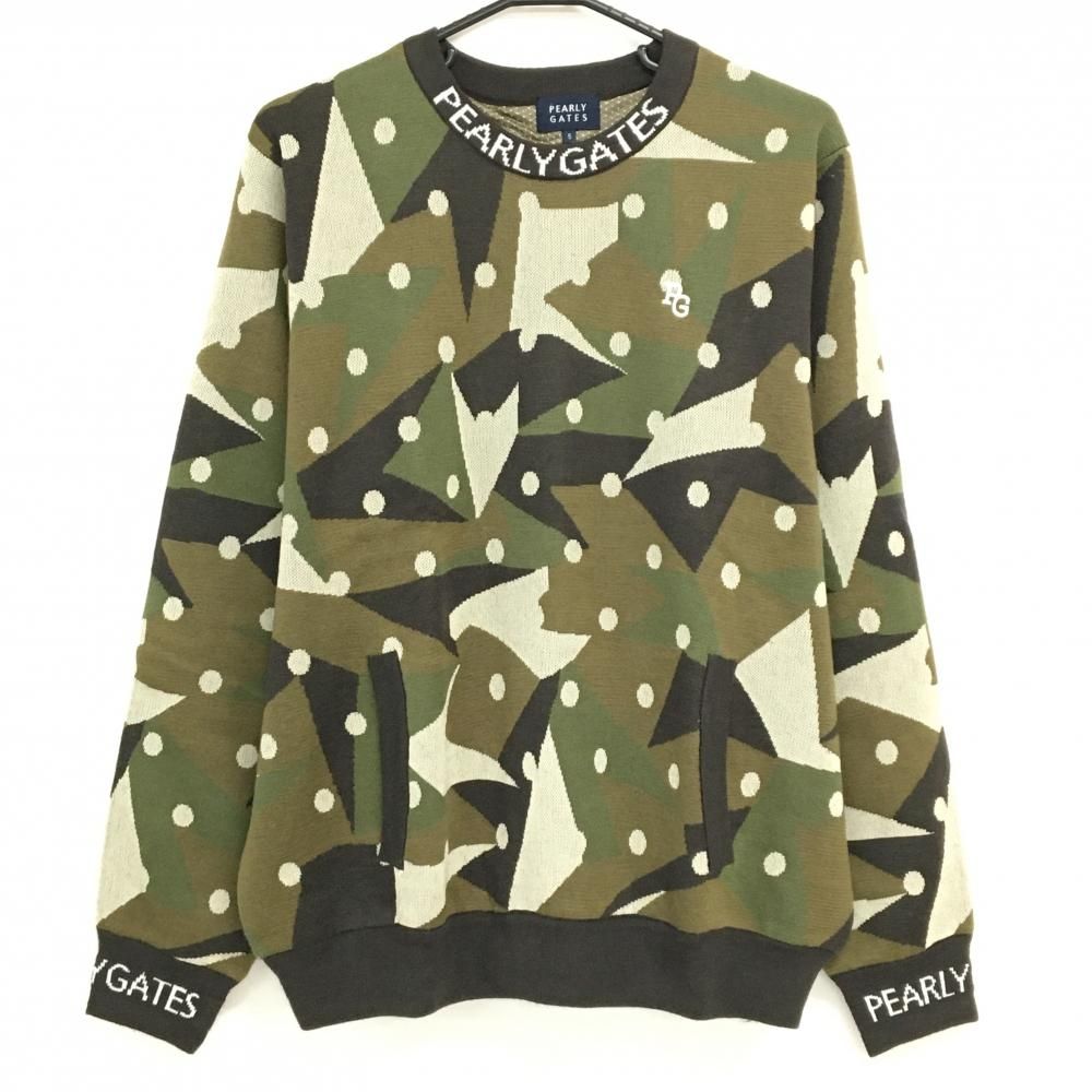 超美品】パーリーゲイツ 裏地付セーター カーキ×ブラウン 迷彩風