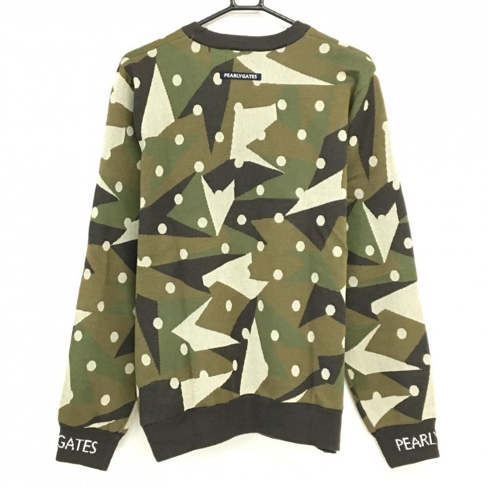 超美品】パーリーゲイツ 裏地付セーター カーキ×ブラウン 迷彩風