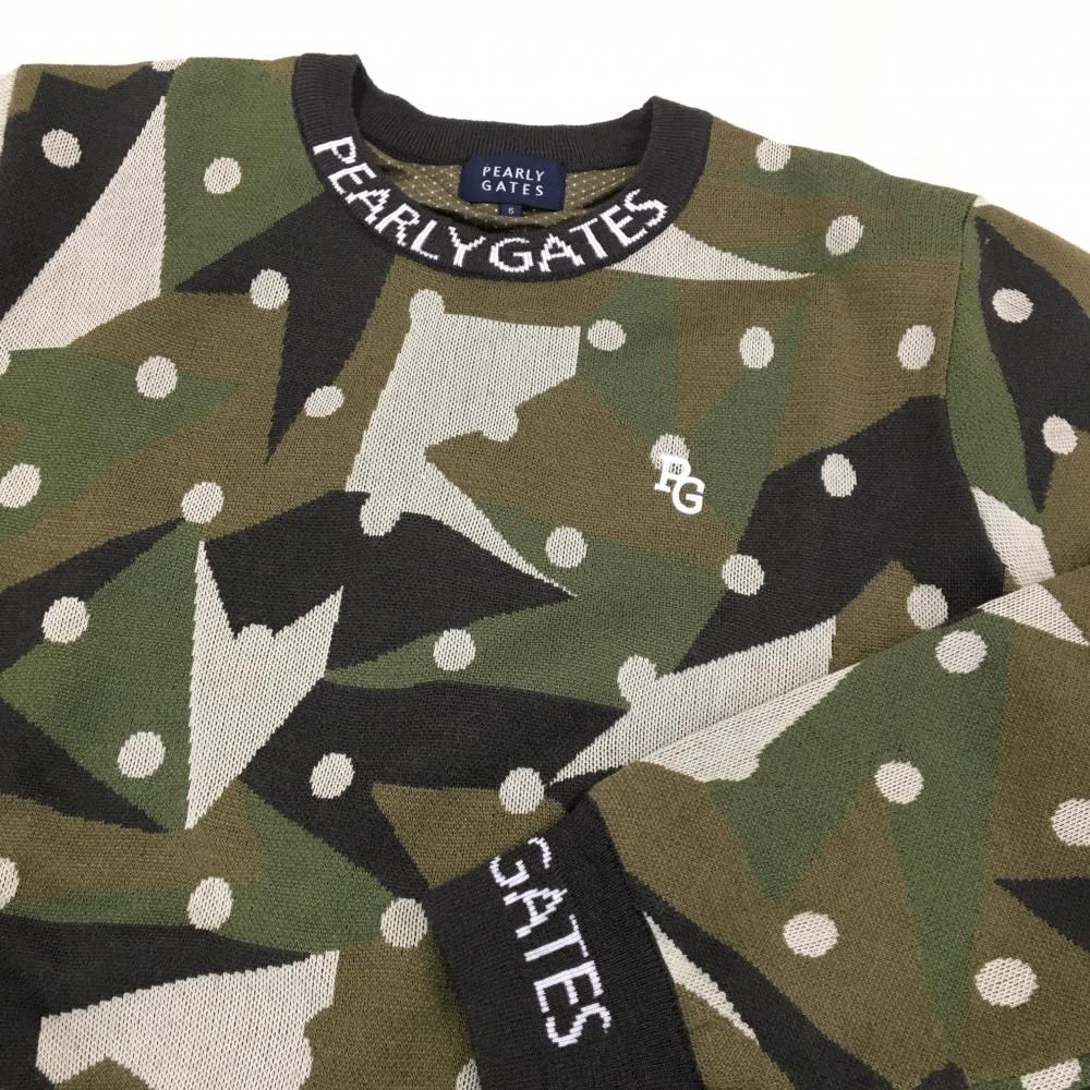 超美品】パーリーゲイツ 裏地付セーター カーキ×ブラウン 迷彩風