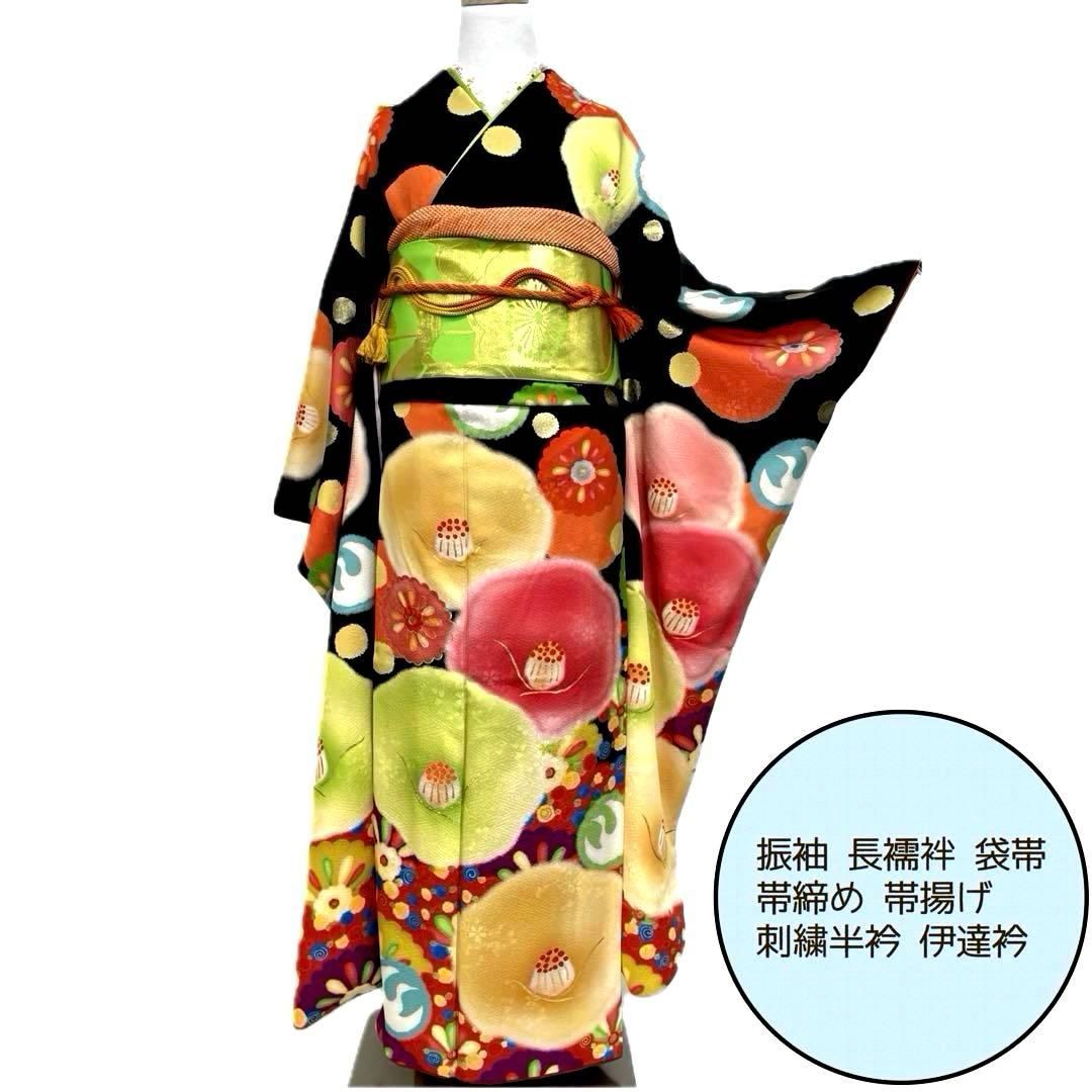 振袖フルセット、正絹ペイズリージャガード織、半襟重ね衿、帯揚帯締め、袋帯、襦袢T 振袖フルセット、正絹ペイズリージャガード織、半襟重ね衿、帯揚帯締め