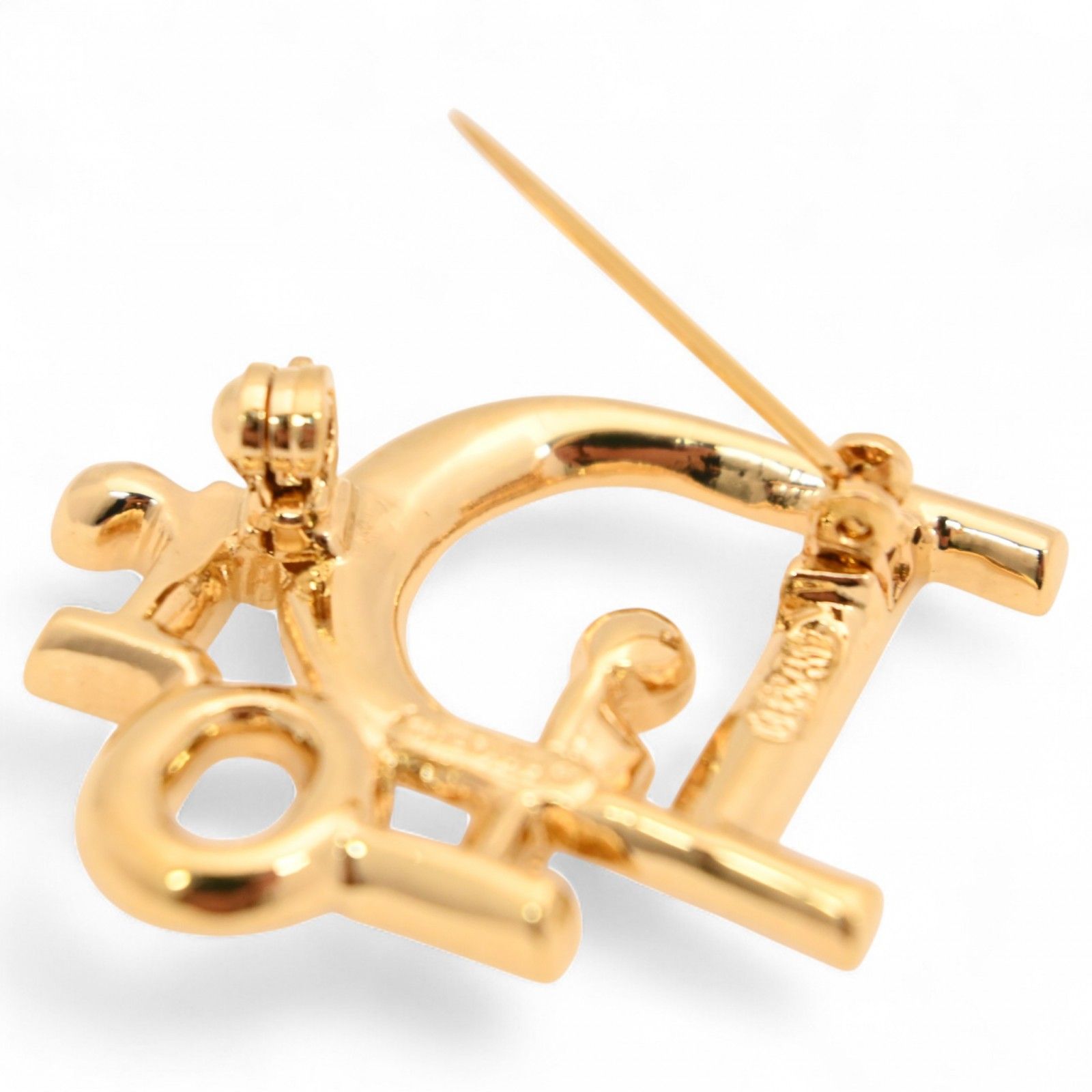 ディオールDIOR 旧ロゴ　エンブレム　ブローチ　ラインストーン Christian Dior ラインストーンゴールドロゴブローチ