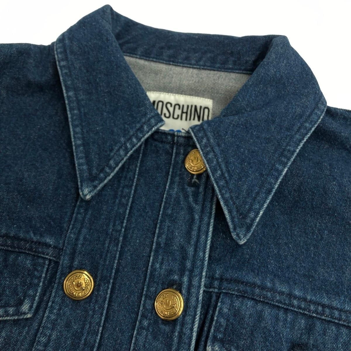 希少　モスキーノ　デニムジャケット　総柄　中綿　金ボタン　ゴールド　ブルー　M 希少モスキーノデニムジャケット総柄中綿金ボタンゴールドブルーM