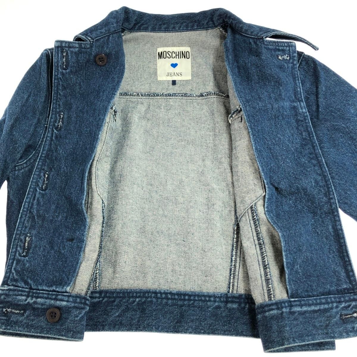 希少　モスキーノ　デニムジャケット　総柄　中綿　金ボタン　ゴールド　ブルー　M 希少モスキーノデニムジャケット総柄中綿金ボタンゴールドブルーM