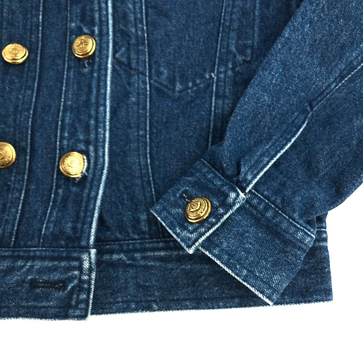 希少　モスキーノ　デニムジャケット　総柄　中綿　金ボタン　ゴールド　ブルー　M 希少モスキーノデニムジャケット総柄中綿金ボタンゴールドブルーM