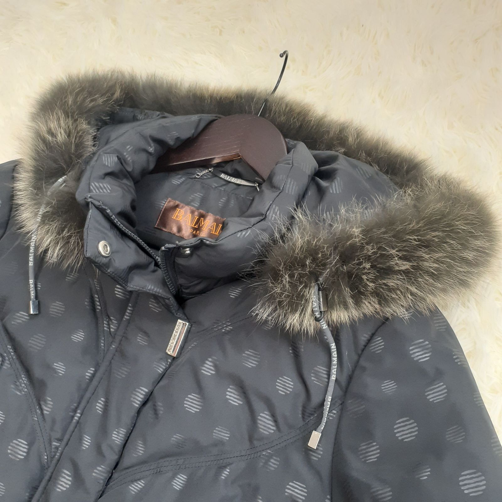 美品 バルマン ダウンコート ブルーフォックス ダウン3way 裏地総柄 M バルマン ダウンジャケット ブルーフォックス 3way 総柄ブラウン M