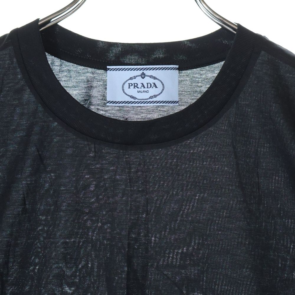 PRADA プラダ AD2022 クルーネック ショートスリーブ シアー カットソー 半袖 Tシャツ ブラック レディース TDNA976 S221 PRADA (プラダ) AD2022 クルーネック ショートスリーブ シアー