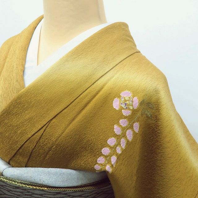百華❀Y4026◇美品 作家物落款 金駒刺繡 手縫い仕立て 梅 藤 訪問着
