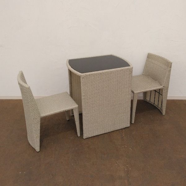 デスク チェアセット ライトグレー ラタン調コンパクト３点セット中古