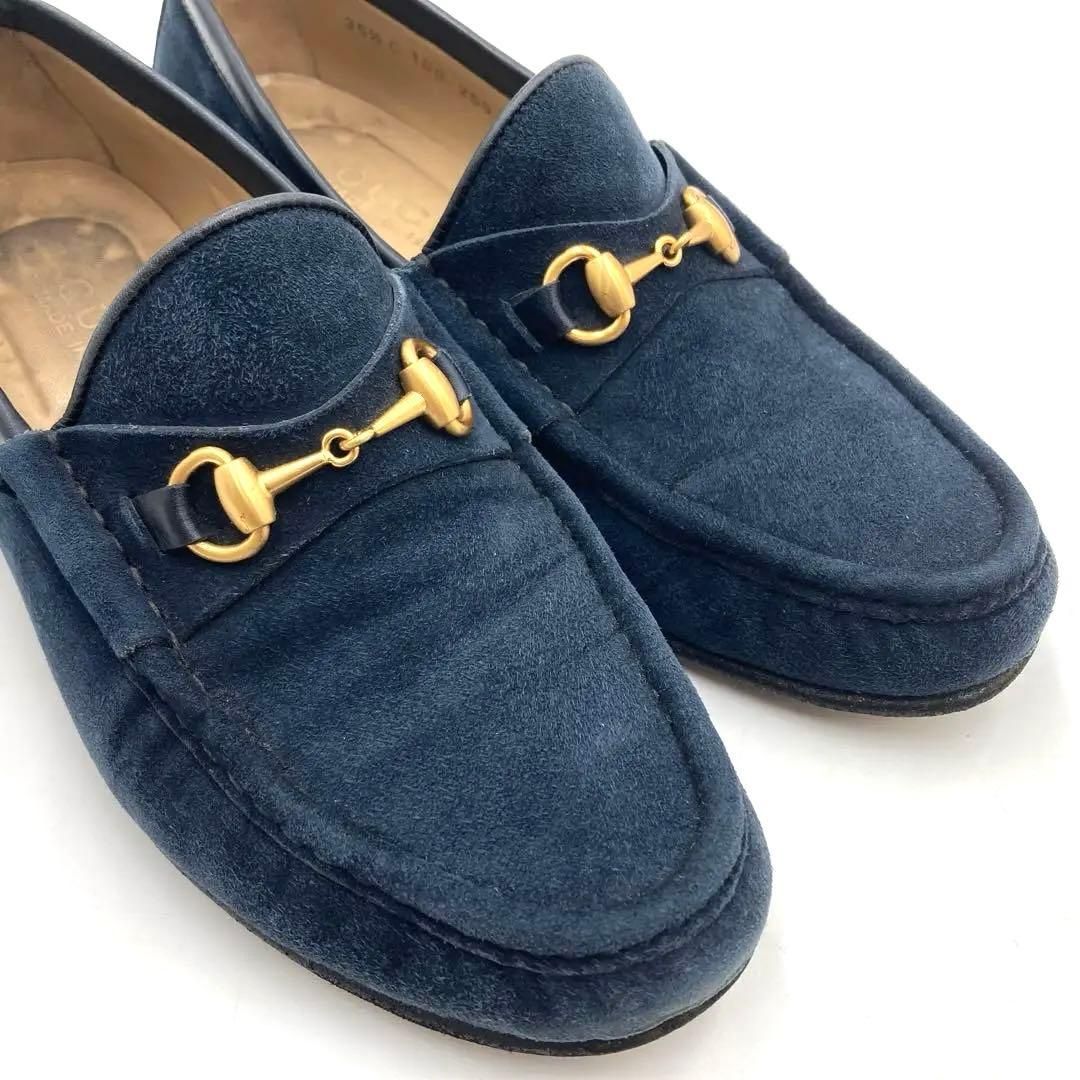 美品　GUCCI グッチ ホースビット ローファー ネイビー 22.5cm GUCCI グッチ ホースビット ローファー 22.5cm スエード レディース