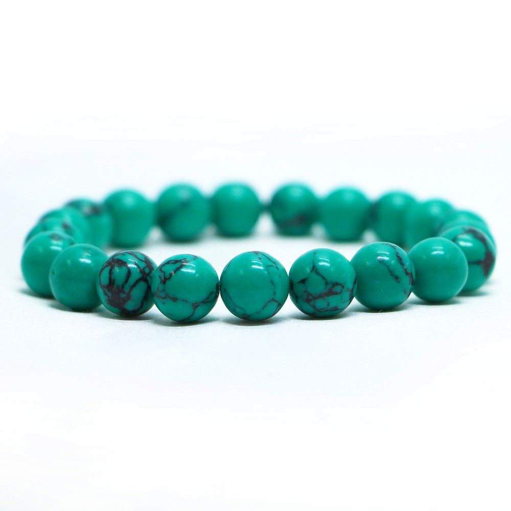 ハウライト マグネサイト ターコイズ(染め グリーン)【丸玉】10mm 数珠