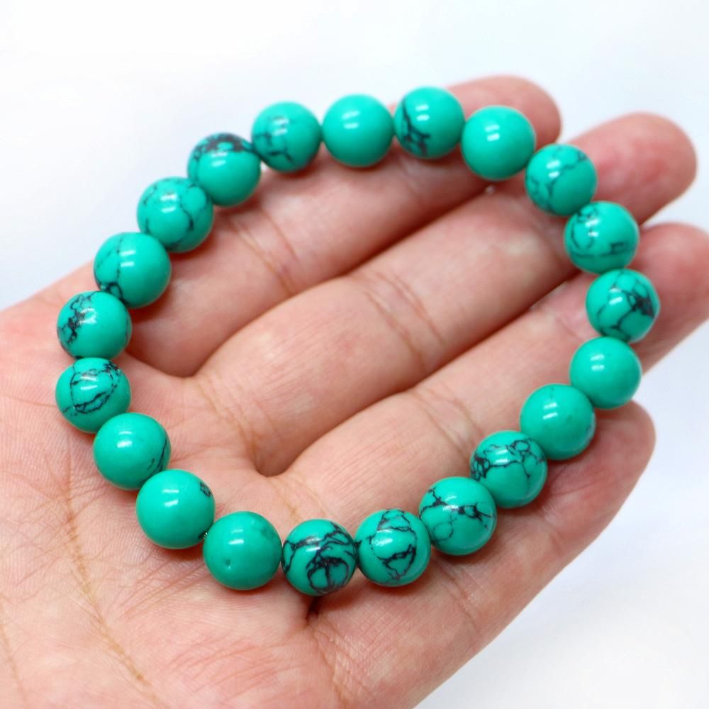 ハウライト マグネサイト ターコイズ(染め グリーン)【丸玉】10mm 数珠