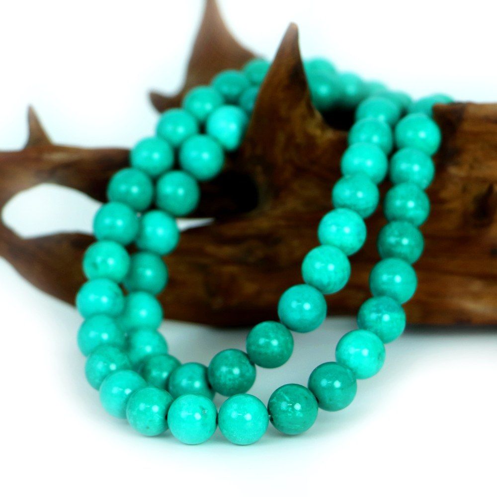ハウライト マグネサイト ターコイズ(染め グリーン)【丸玉】10mm 数珠