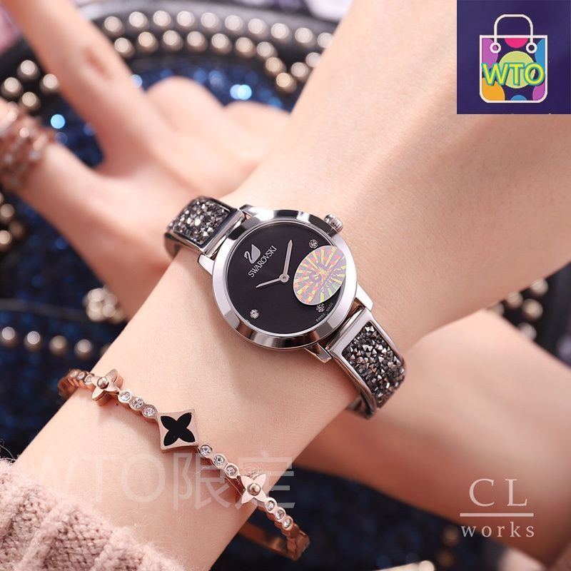 SWAROVSKI ネイビーブルー アナログ時計とブレスレットセット 今日特価