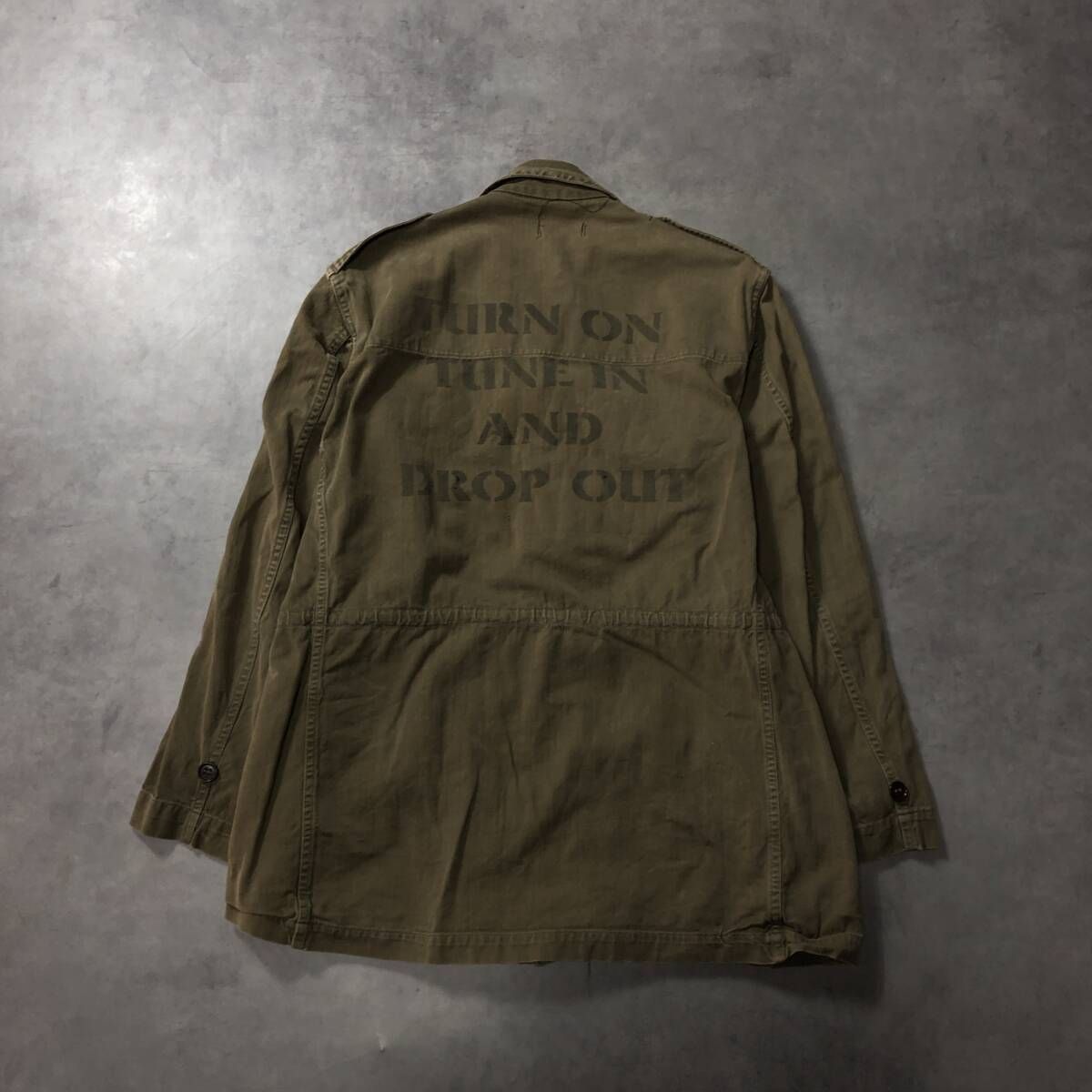 GQ4141◇フランス軍 : ヴィンテージ M47 リメイクジャケット◇22◇オリーブ系 ヘリンボーン フレンチミリタリー Bro