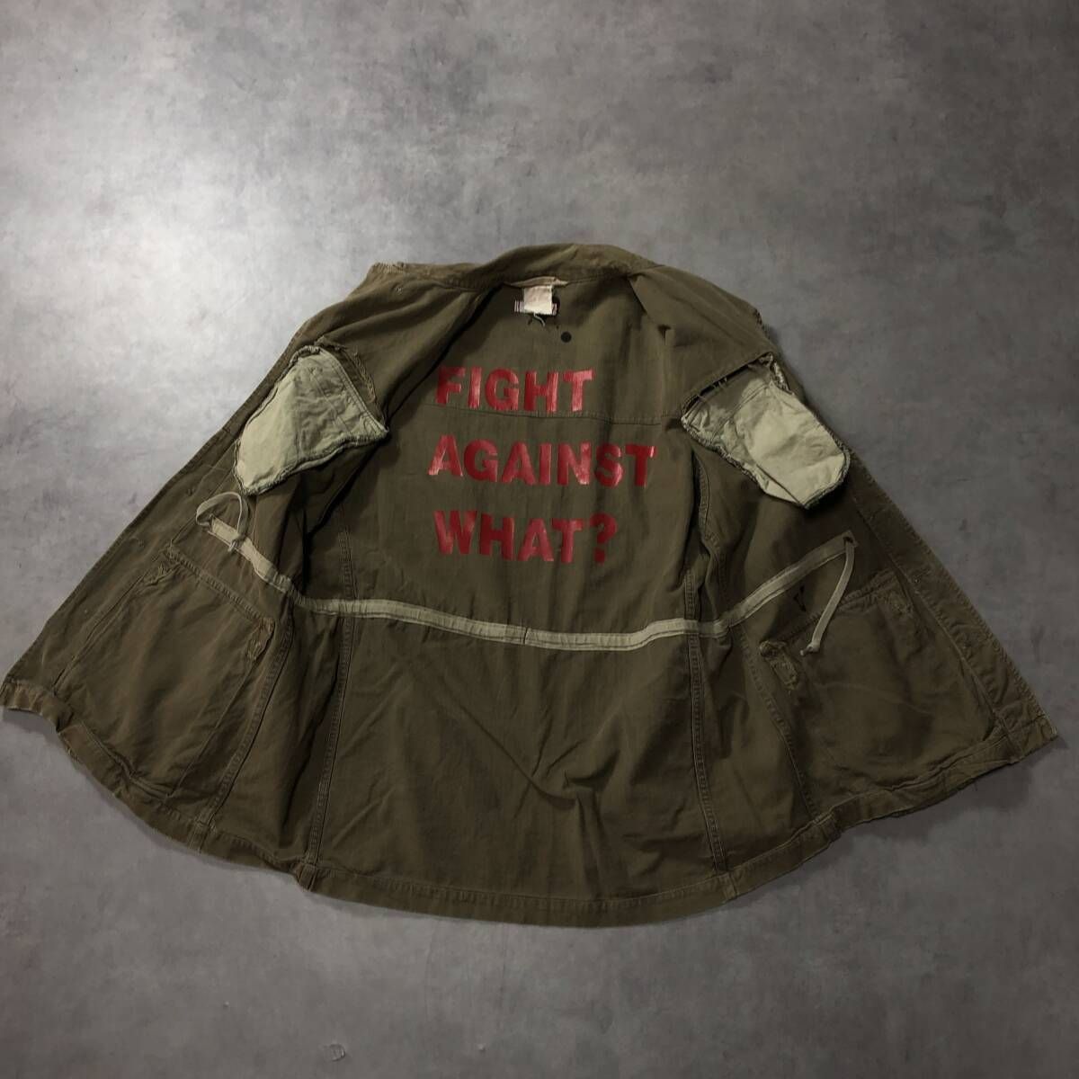 GQ4141◇フランス軍 : ヴィンテージ M47 リメイクジャケット◇22◇オリーブ系 ヘリンボーン フレンチミリタリー Bro