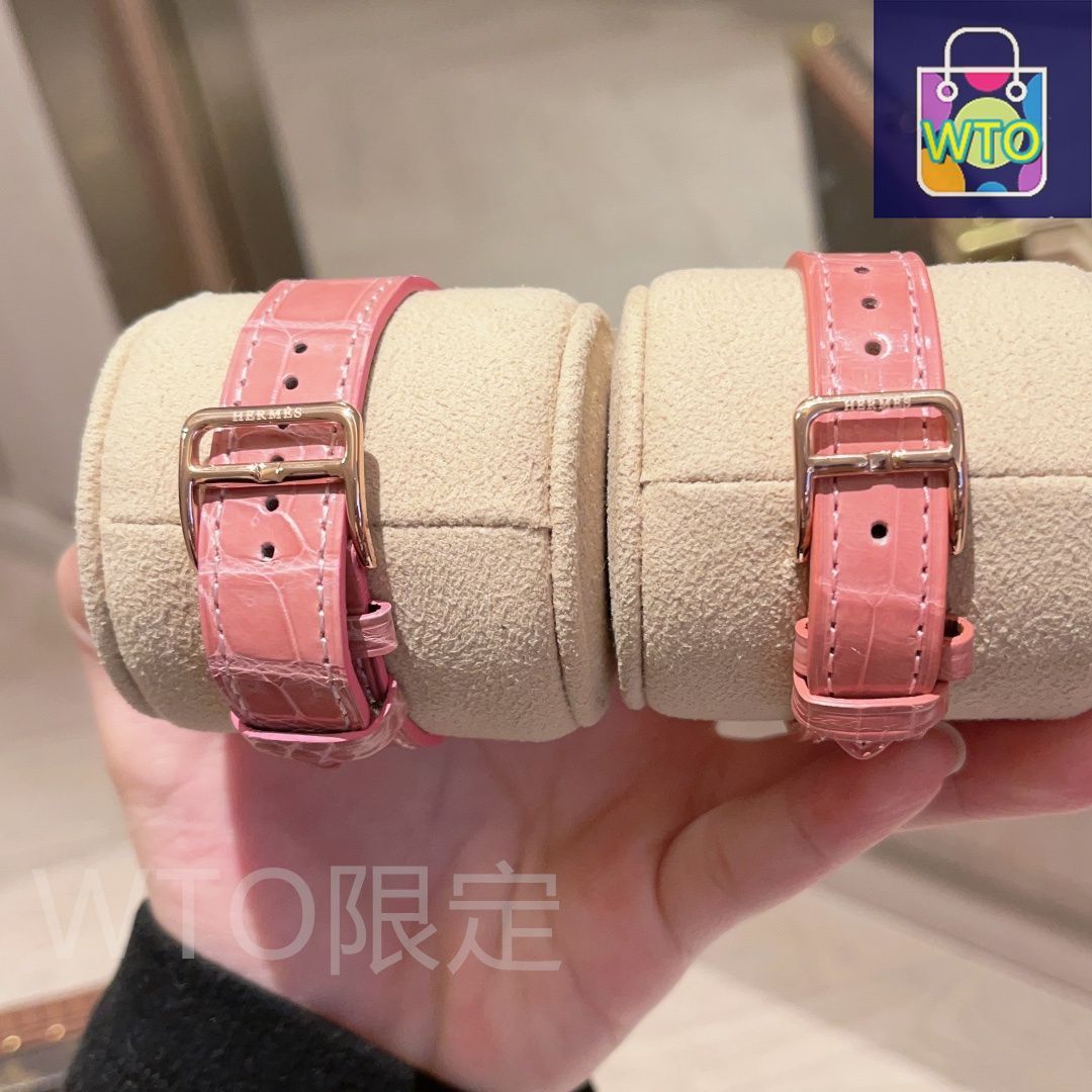 美品HERMES ピンク クロコダイルレザー 時計 HERM?S エルメス ウールH レディース腕時計｜スイス製クオーツ