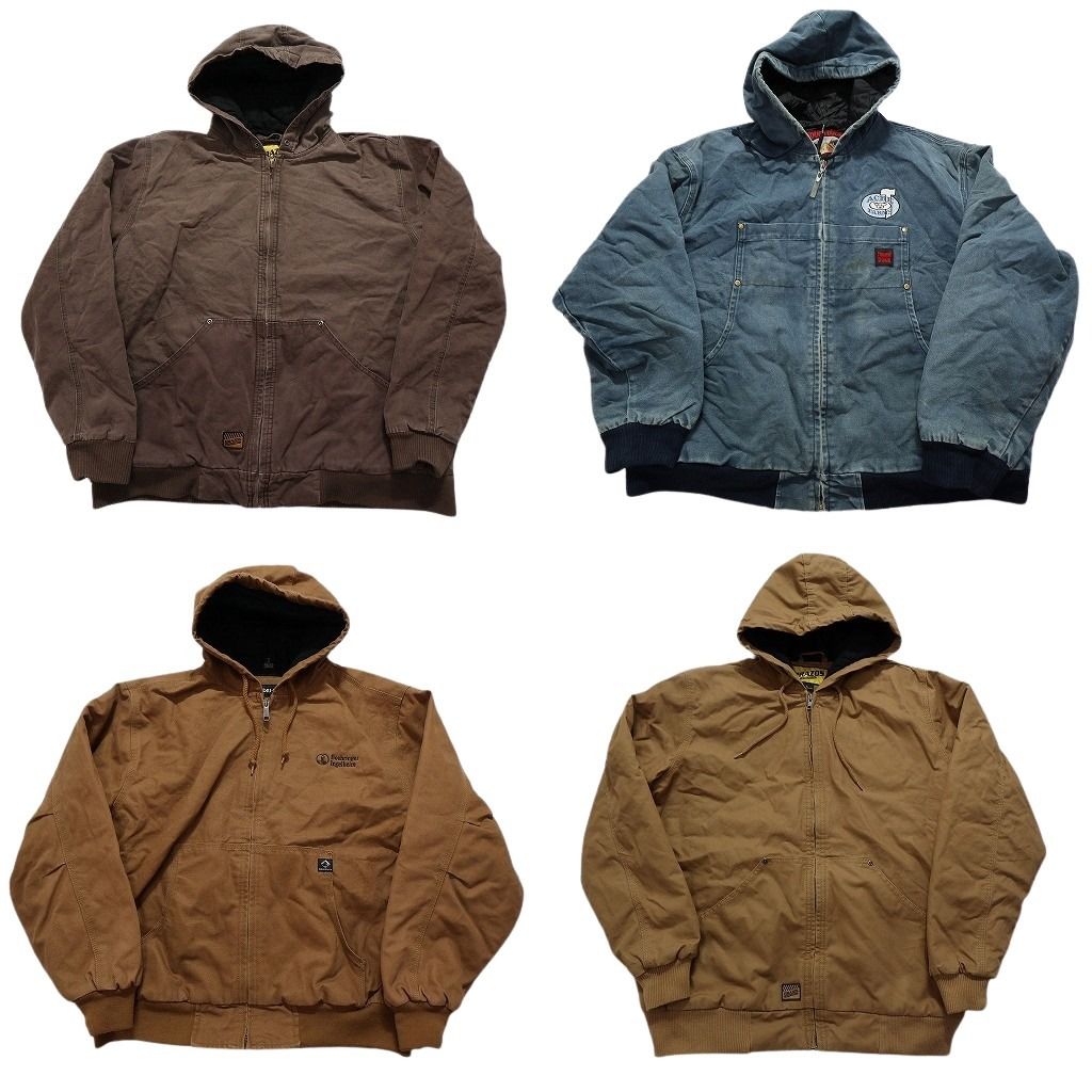 古着卸 まとめ売り アクティブ型 ダック地 ジャケット 4枚セット (メンズ L ) フェード ワンポイント 茶色 インディゴブルー 中古 NC6764