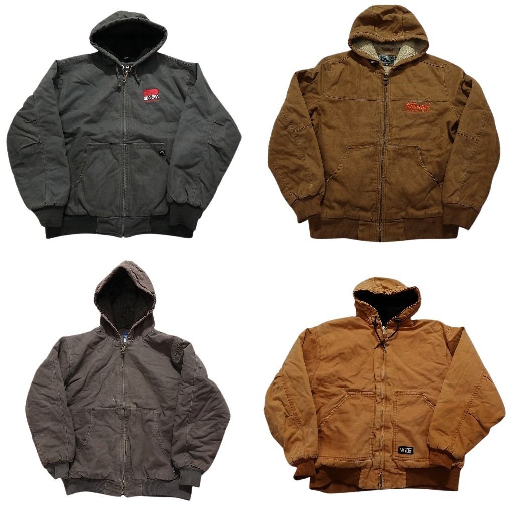 古着卸 まとめ売り アクティブ型 ダック地 ジャケット 4枚セット (メンズ L /XL ) 裏地ボア ワンポイント フェード 中古 古着 NC6762