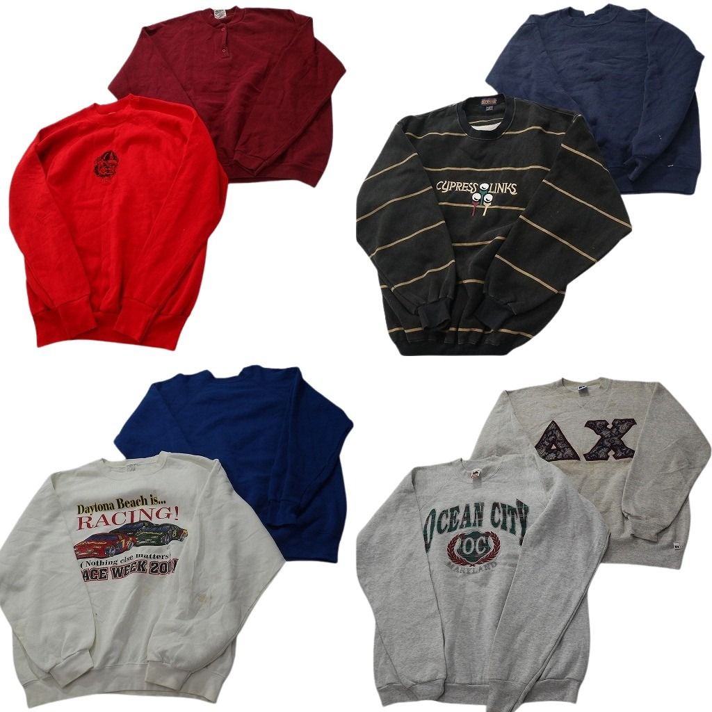 古着卸 まとめ売り USA製 スウェット 8枚セット (メンズ L /XL ) ラッセル フルーツオブザルーム カレッジ風 レーシング 中古 古着 NC6842