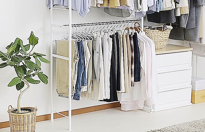 ツッパリ クローゼット ハンガーラック　ホワイト SW-50W-WH-CH ワードロープ つっぱり 棚１段 ワイド  ウォークインクローゼット  棚 布団収納 吊り下げ収納ハンガー 奥行45cm 一人暮らし 時間