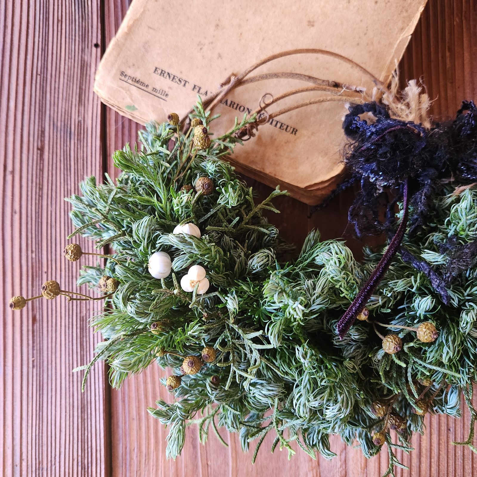 🎄クリスマスグリーンハーフリース〗ドライフラワー Xmas 三日月