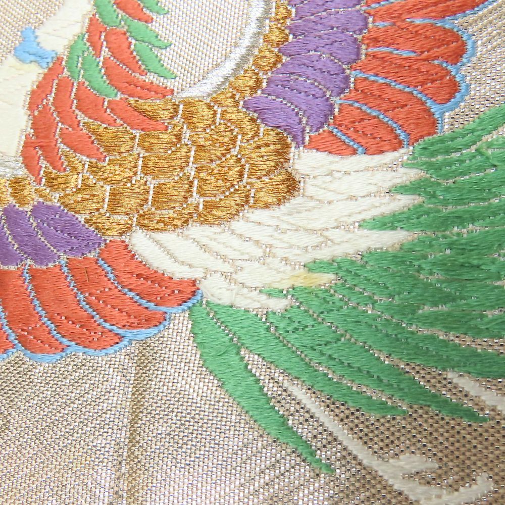 中古】 袋帯 正絹(金銀糸除く) シャンパンゴールド マルチカラー 鳳凰