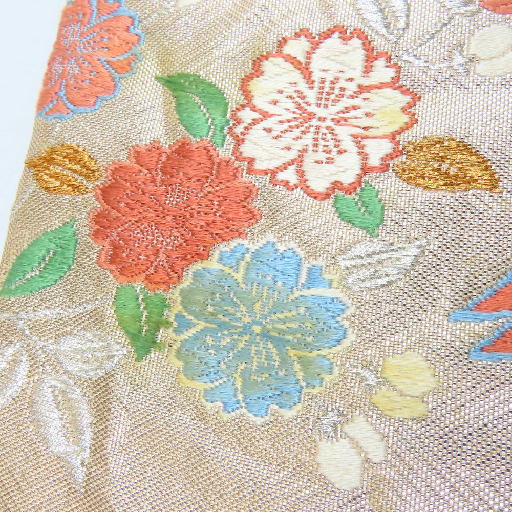 中古】 袋帯 正絹(金銀糸除く) シャンパンゴールド マルチカラー 鳳凰