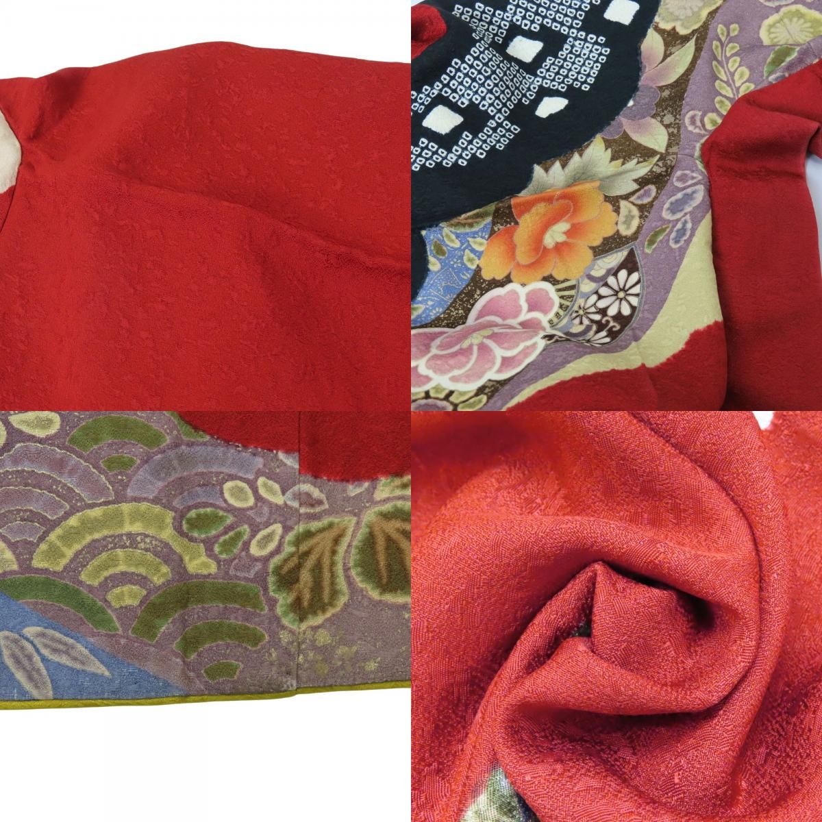 中古 訪問着・付下 正絹 ブラック オレンジ系 男仕立て 大衆演劇 舞台