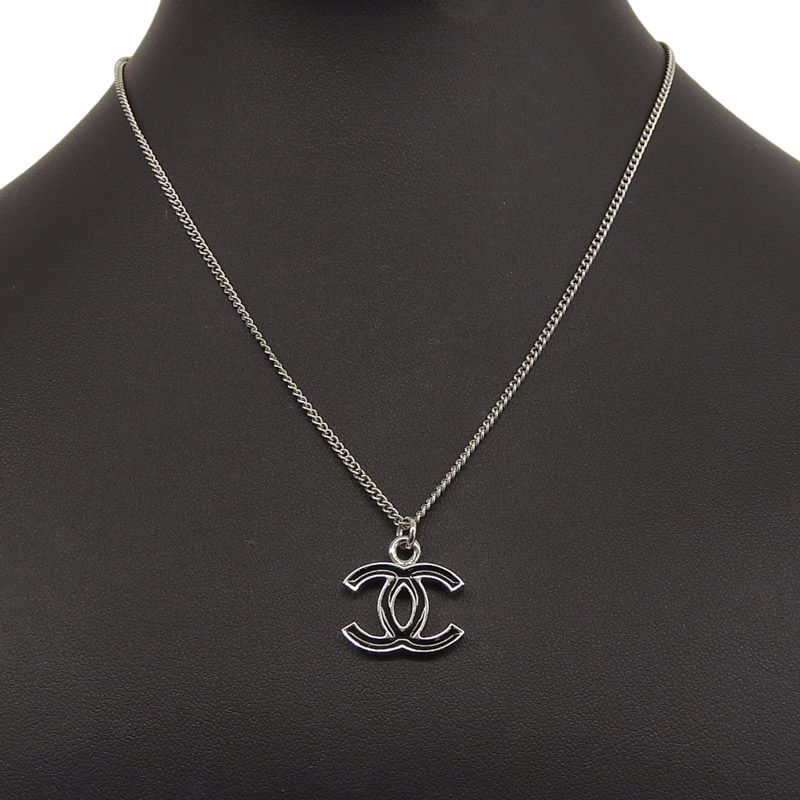 シャネル CHANEL ココマーク ネックレス ブラック シルバー色 07V 中古