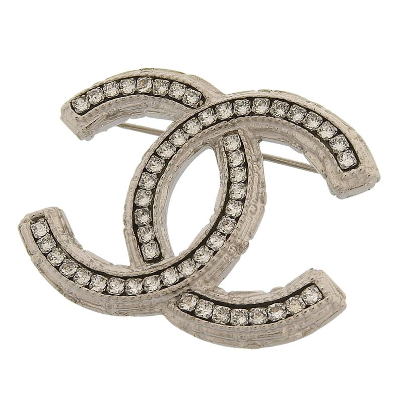 シャネル CHANEL ココマーク ラインストーン ブローチ シルバー色 A13K