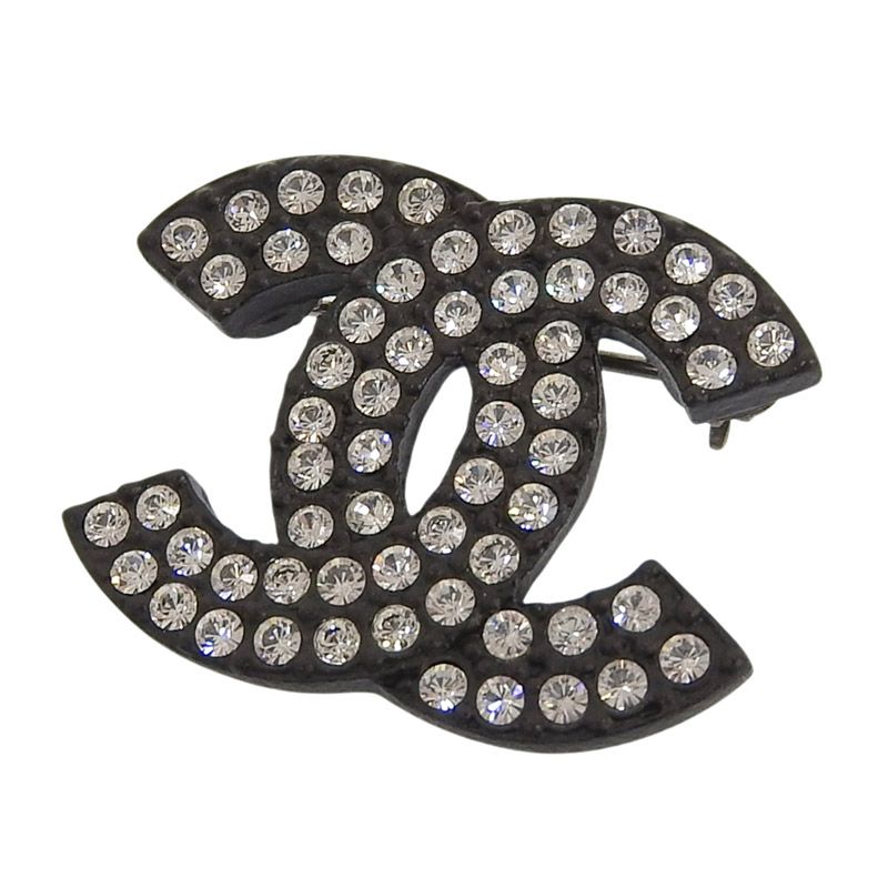 シャネル CHANEL ココマーク ラインストーン ブローチ ブラック 02A