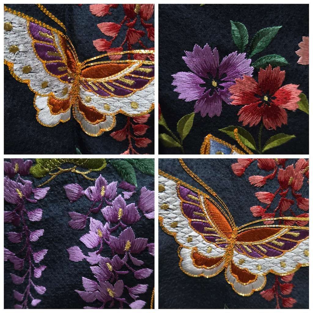 E5◇着物くつろぎ 振袖・襦袢セット 総刺繍 蝶々に花模様 金糸