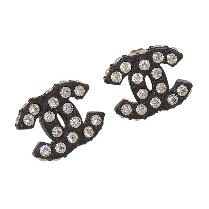シャネル CHANEL ココマーク ラインストーン ピアス 02A ブラック 中古  