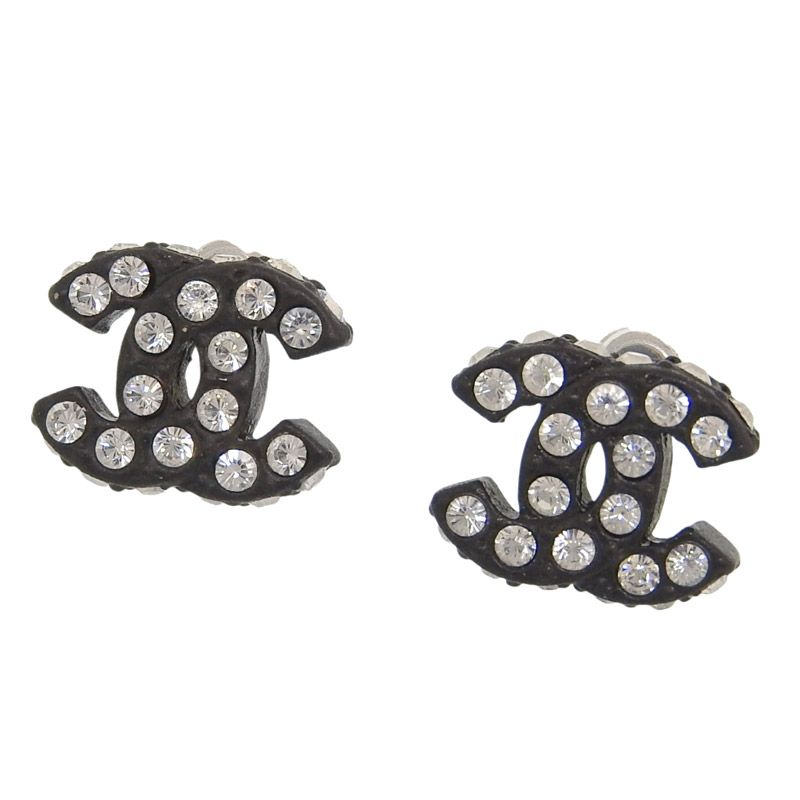 シャネル CHANEL ココマーク ラインストーン ピアス 02A ブラック 中古