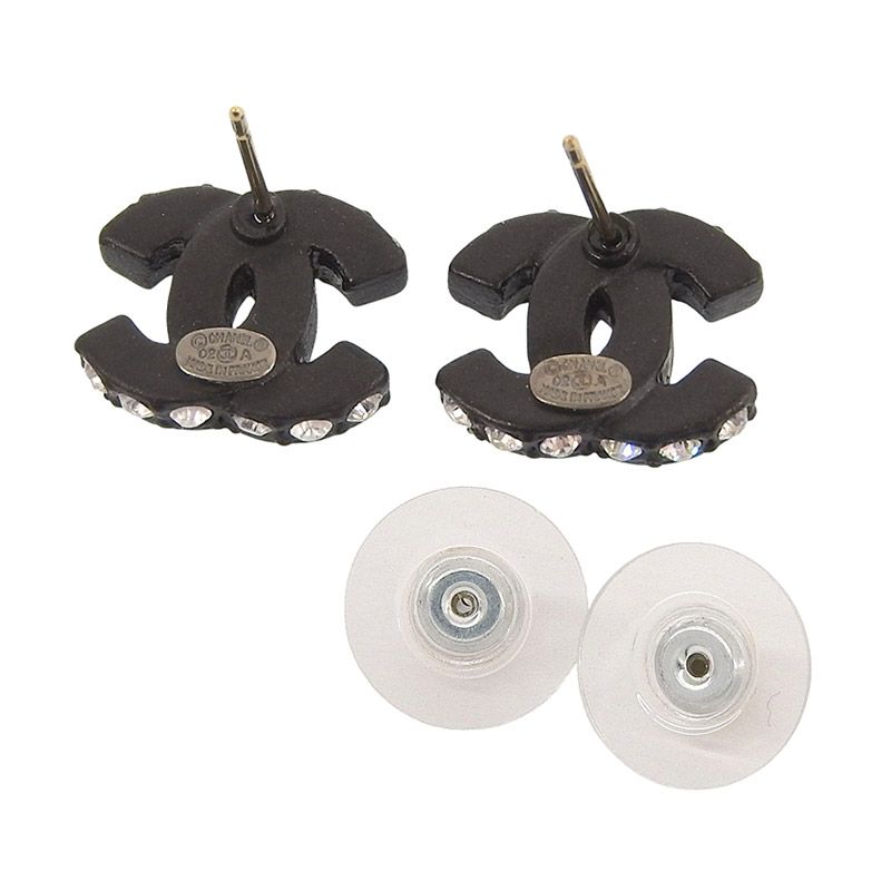 シャネル CHANEL ココマーク ラインストーン ピアス 02A ブラック 中古